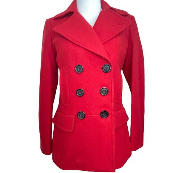 Banana Republic Red Double Breasted Short Italian Wool Coat Sz XS - Picture 1 of 17